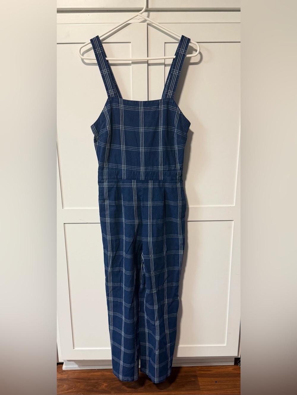 J. Crew Navy & White Windowpane Plaid Jumpsuit